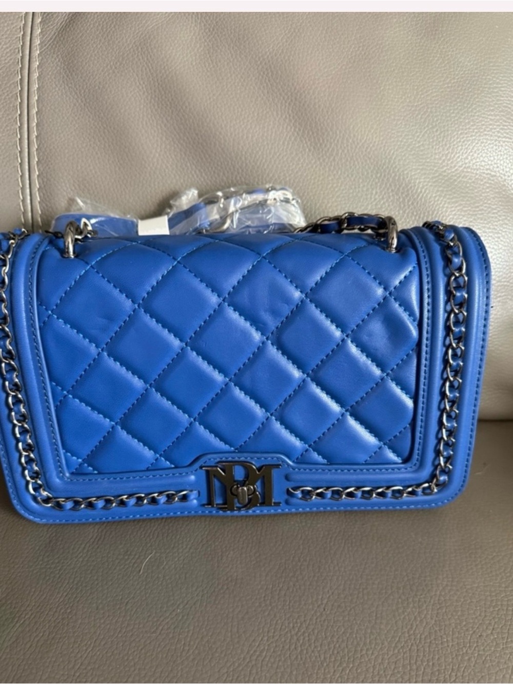 Badgley Mischka Bright Blue Quilted Chain Shoulder Bag